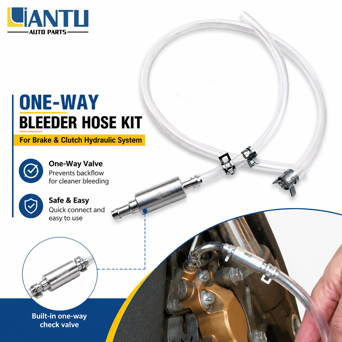 Brake Bleeder Kit - PINMOAP Brake Bleeding Hose With One-Way